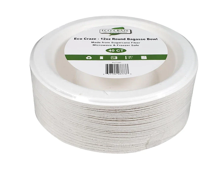 EcoCraze - 12oz Round Bagasse Bowl - Retail Pack