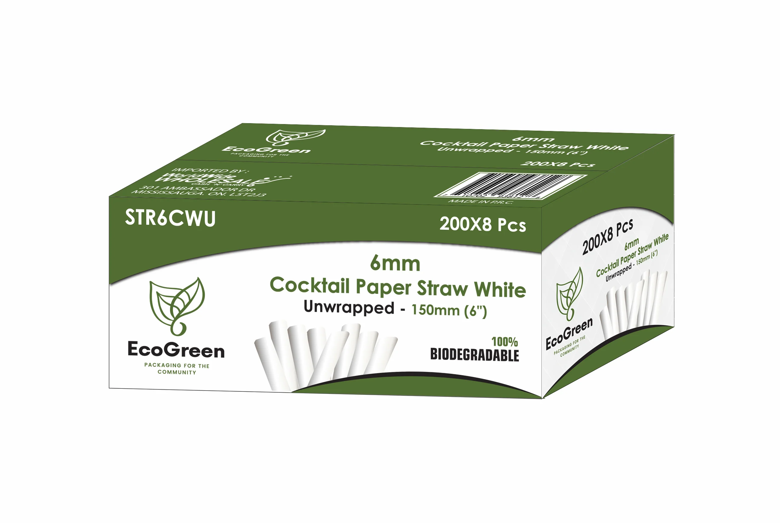 Ecogreen - 6" Cocktail Paper Straws - 6mm - Unwrapped - 200Ct - Image 3