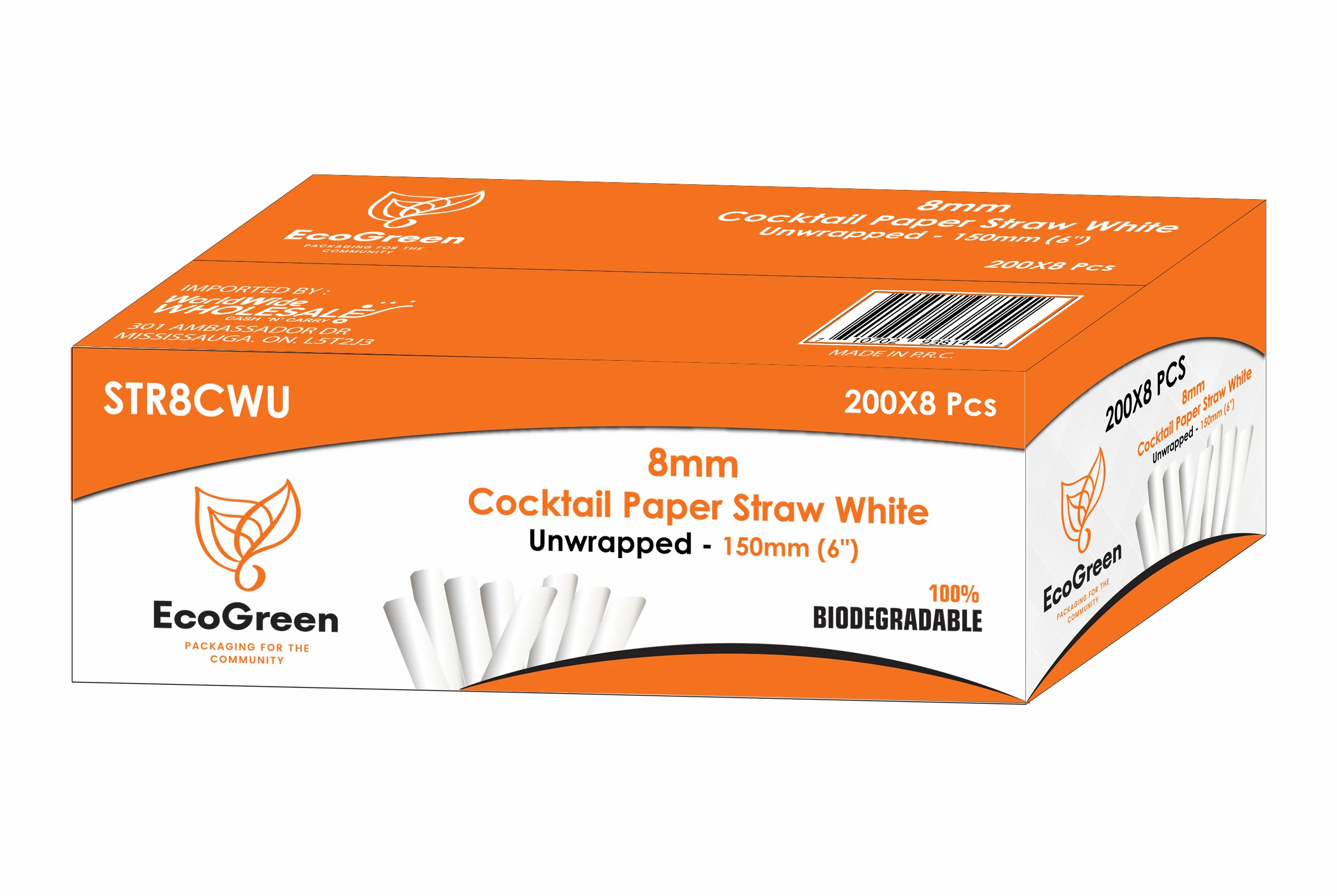 Ecogreen - 6" Cocktail Paper Straws - 8mm - Unwrapped - 200Ct - Image 3