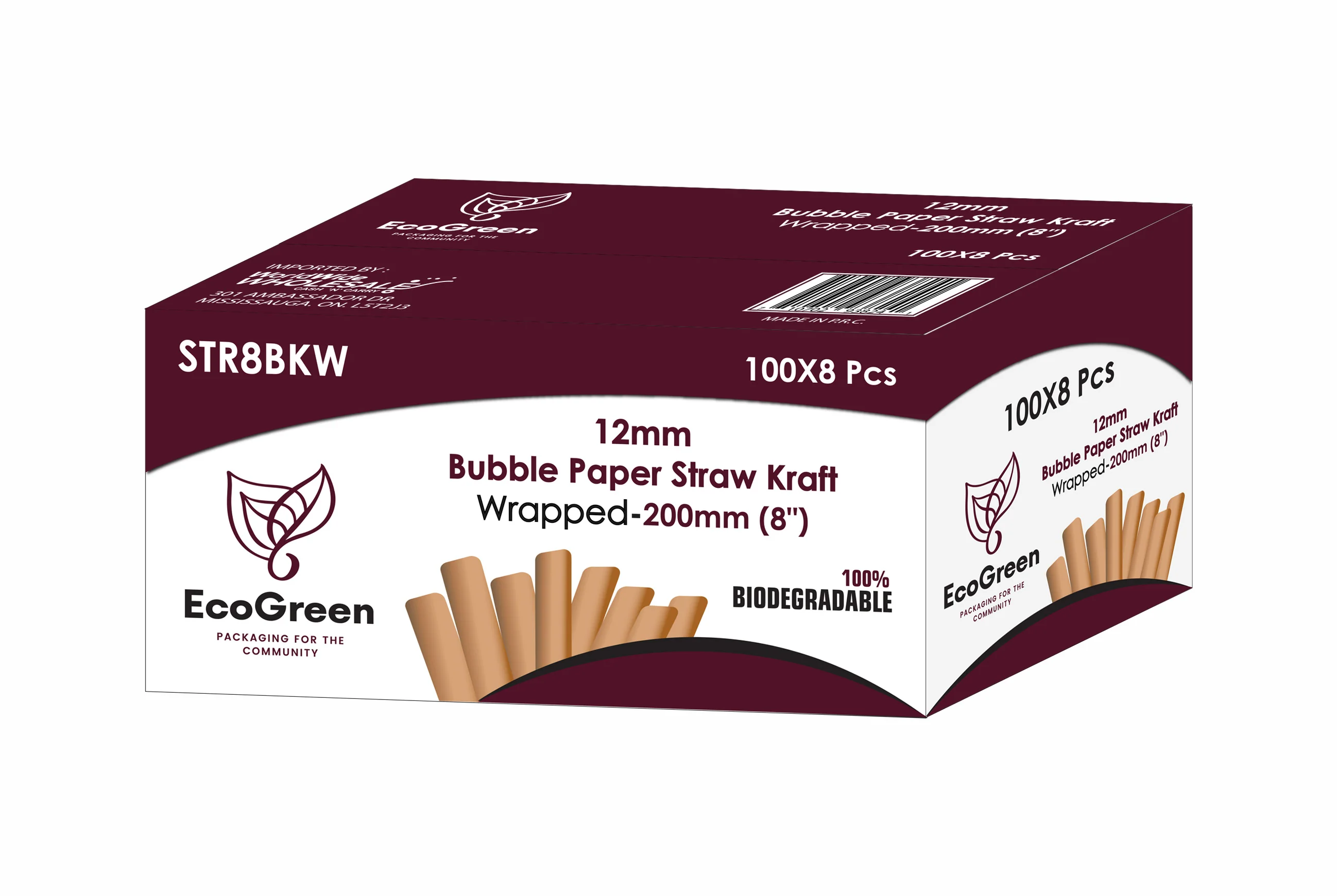 Ecogreen - 8" Bubble Paper Straws - Wrapped - Kraft - 100Ct - Image 3