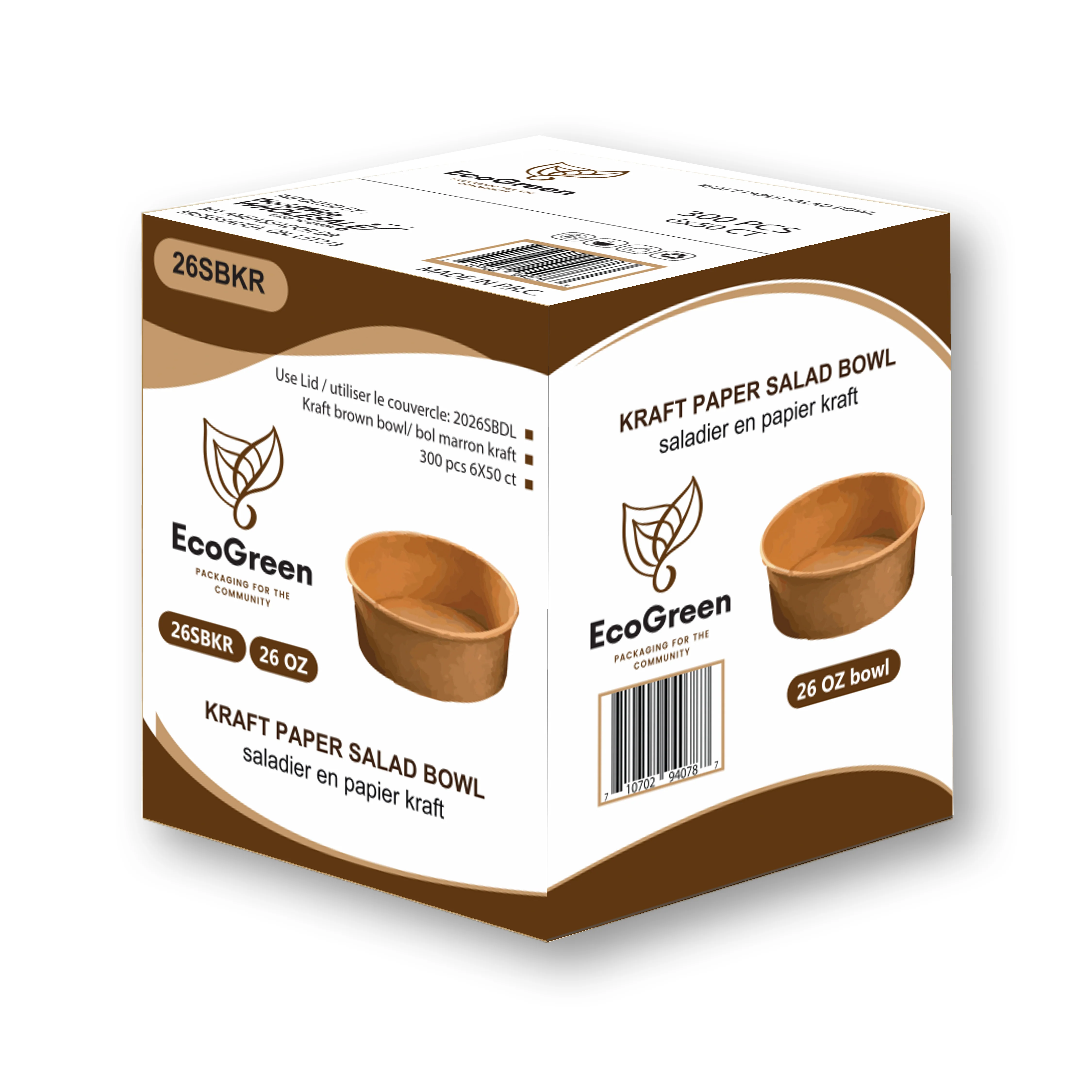 EcoGreen - Kraft Salad Bowl - 26oz - 750ml