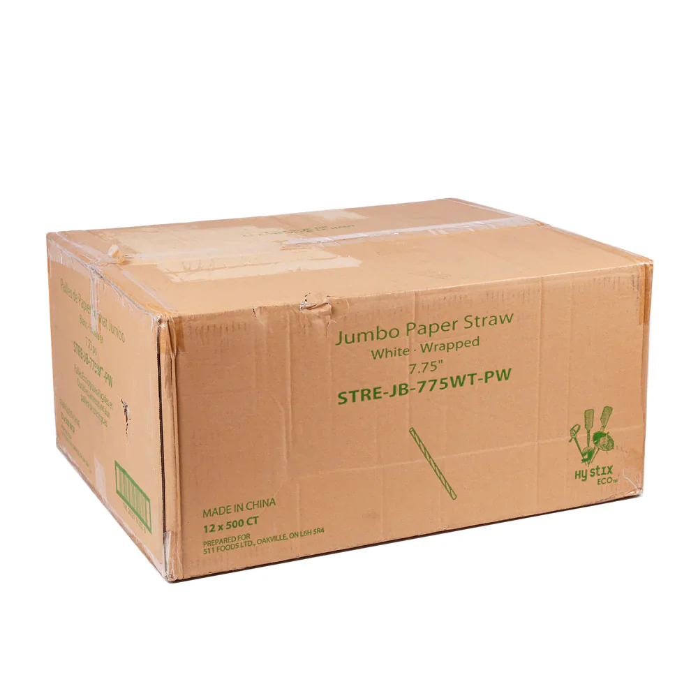 Hy Stix Straw Super Jumbo 7.75" White Paper Wrapped STRE-JB-775WT-PW - Image 3