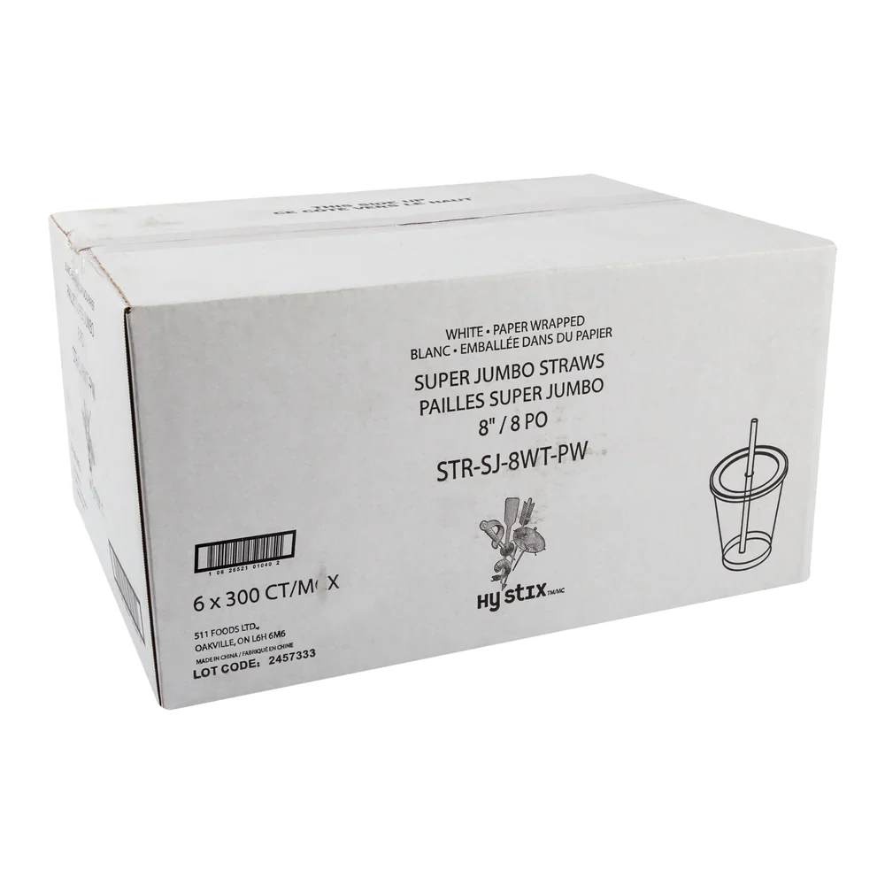 Straw Super Jumbo 8" White Paper Wrapped - Image 3